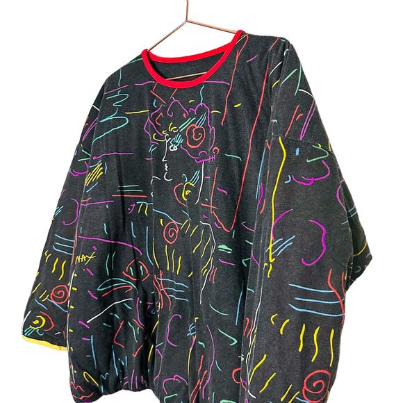 PETER MAX Vintage Custom Design Geo Face Neon Sign Reversible Sweatshirt Size L - Picture 6 of 9